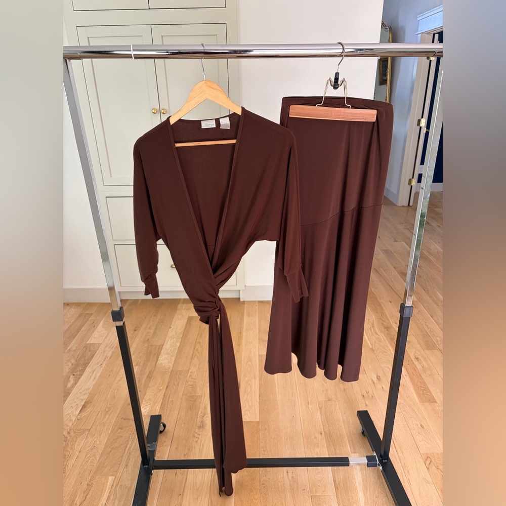 Vintage Spiegel Brown Wrap Top and Maxi Skirt Set